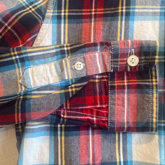 Boys Childrens Place Red Plaid Button Up Long Sleeve Shirt Size L 10/12 Pocket - Picture 2 of 6